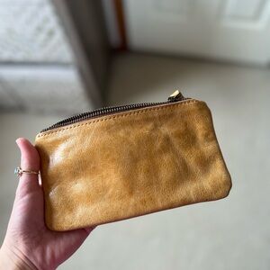 Tan Leather Zipper Pouch Wallet Wristlet